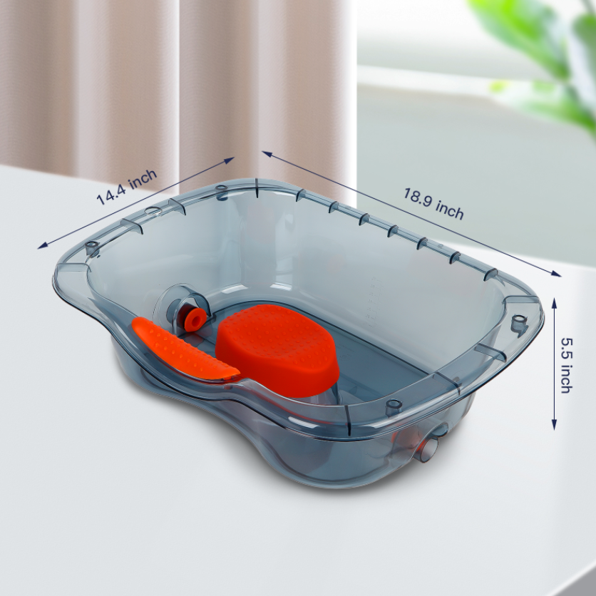 Portable hair wash basin for bedridden seniors, disabled, and elderly – no-spill shampoo basin for home care and caregivers.