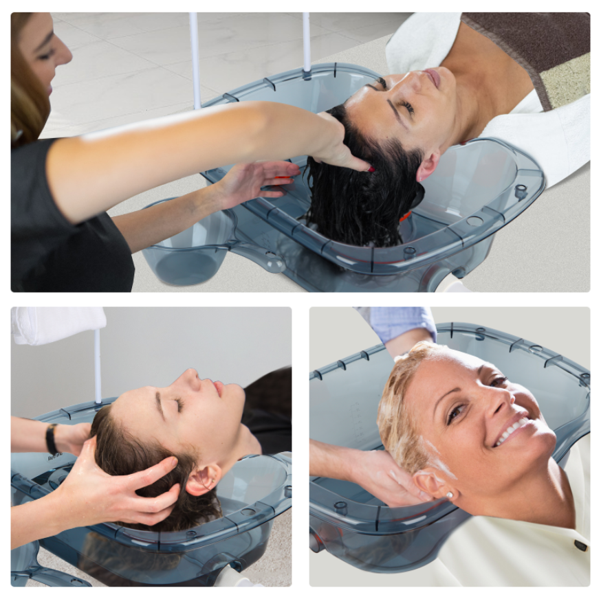 Portable hair wash basin for bedridden seniors, disabled, and elderly – no-spill shampoo basin for home care and caregivers.