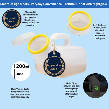 1200ml Nightglow Male Urinal with Upgraded Soft Rubber